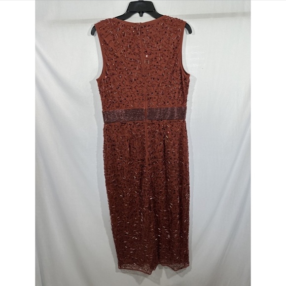 NEW $398 Mac Duggal [ 10 ] Geometric Beaded Midi Cocktail Dress in Brick‎ - Picture 10 of 14